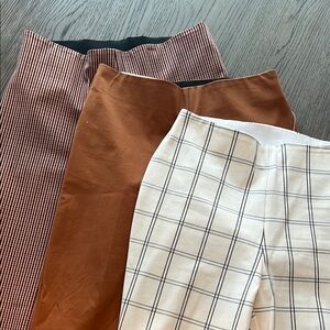 A New Day Bundle of 3 Pair Stretch Pull On Brown, Burgundy Plaid, White Plaid